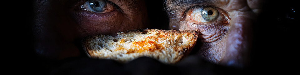 Two Men Observing a Piece of Bread with Spread