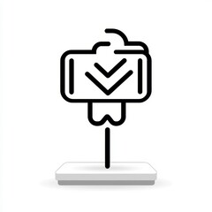 Obraz premium Modern Outline Icon of a Digital Camera with Check Mark on a Minimalistic Stand, Symbolizing Photography Success, Uploading, and Data Processing Concepts