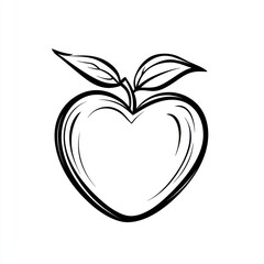 Heart-shaped apple illustration, simple, outline style, for print or digital use