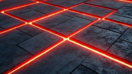 Glowing Grid Floor, Dark Background