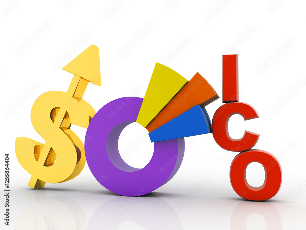 Aufkleber 3d rendering initial coin offering near business graph dollar
