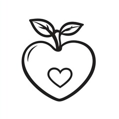 Fototapeta premium Heart-shaped apple illustration, coloring book design, drawing, children's book, educational resource, easy drawing