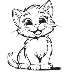Obraz premium Cute Cartoon Cat with Blank Outline for Coloring and Creative Activities