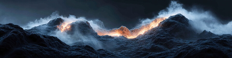 Fototapeta premium Digital Rendering of Glowing Mountain Range with Fog