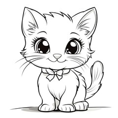 Adorable Cartoon Kitten with Blank Outline for Kids to Color