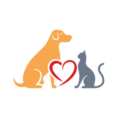 Modern style pets logos, icons. Dog, cat illustrations and symbols	