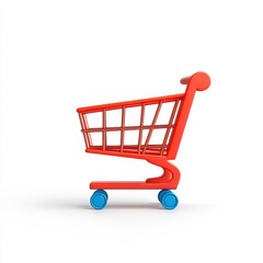 a shopping cart icon, e-commerce element, 3D render, metallic, isolated on white background
