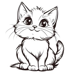 Cute Cartoon Kitten Outline for Kids Coloring Activity