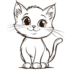 Cute Cartoon Kitten Outline for Kids Coloring and Drawing Activity