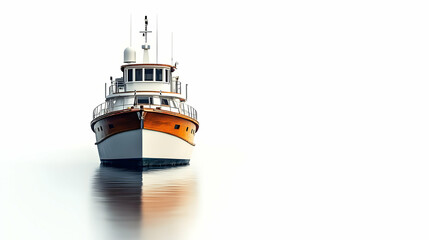 3D Illustration - Classic Motor Yacht on Calm Water, Minimalist Background