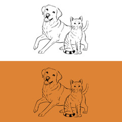 Modern style pets logos, icons. Dog, cat illustrations and symbols	