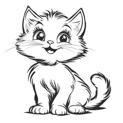 Adorable Cartoon Kitten with Blank Outline for Coloring and Kids Creativity