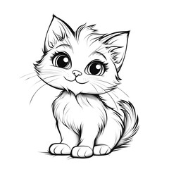 Cute Cartoon Kitten with Blank Outline for Kids to Color and Customize
