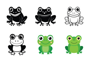A set of Frog Silhouette, Cute Green Frog, Amphibian, Animal, Nature, Frog Illustration, Frog Lover