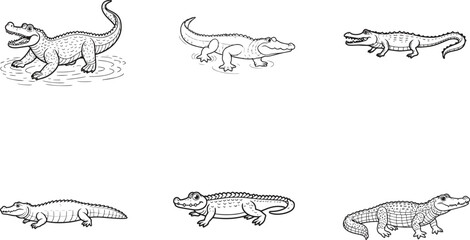 Alligator black vector bundle on white background , Alligator vector  animals vector bundle Ai generated 