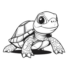 Cute Cartoon Turtle with Blank Outline for Kids to Color and Draw