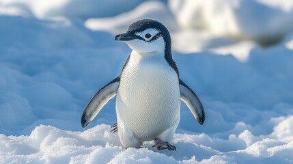 Fototapeta premium Antarctic Chinstrap Penguin Walking on Ice