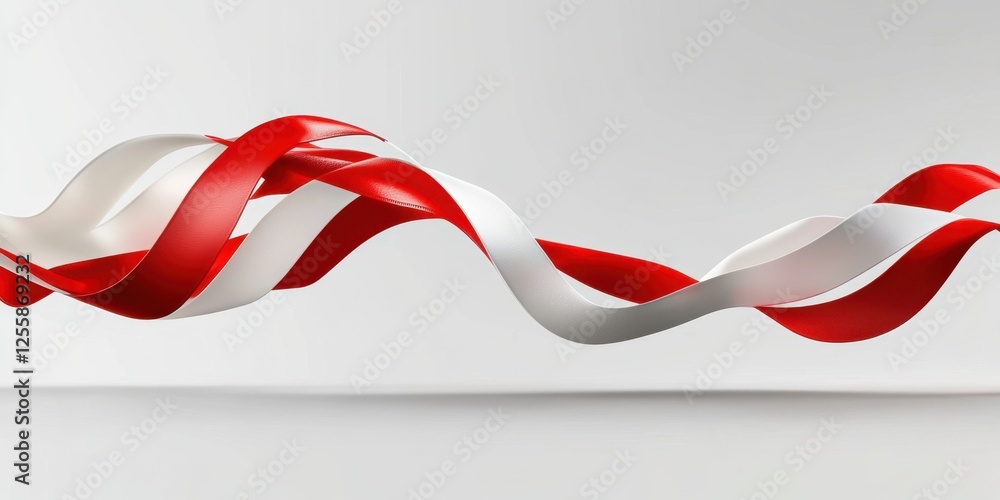 Aufkleber dynamic flow of red and white ribbons against a minimalist background creating a sense of elegance a
