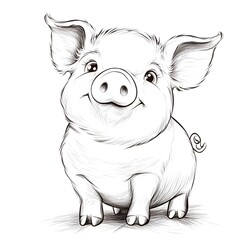 Cute Pig Cartoon Character with Blank Outline for Kids Coloring Activity