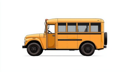 Classic Yellow School Bus Side View Illustration on White Background for Educational Themes