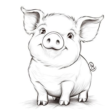 recommend clip art: Cute Pig Cartoon Character with Blank Outline for Kids Coloring Activity
