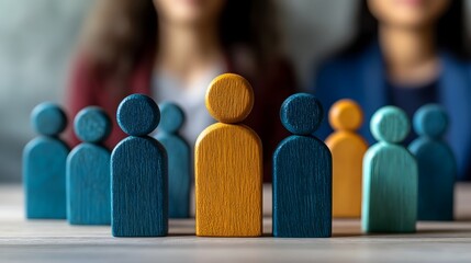 Diverse group of abstract minimalist figures in various shapes and colors representing an inclusive community teamwork and in a business or organizational setting