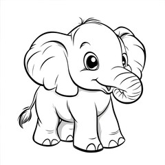 Obraz premium Cute Cartoon Elephant with Blank Outline for Kids Coloring Activity