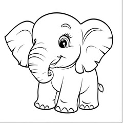 Obraz premium Cute Cartoon Elephant with Blank Outline for Children s Coloring