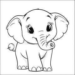 Naklejka premium Cute Elephant Cartoon Sketch with Blank Outline for Coloring Activity