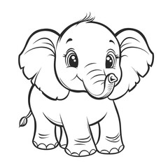 Fototapeta premium Adorable Cartoon Elephant with Blank Outline for Kids to Color