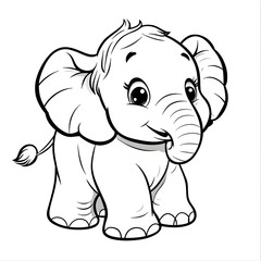 Obraz premium Cute Cartoon Elephant With Blank Outline For Kids Coloring Activity
