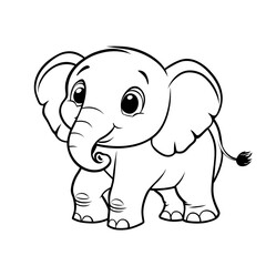 Fototapeta premium Adorable Cartoon Elephant with Blank Outline for Kids to Color