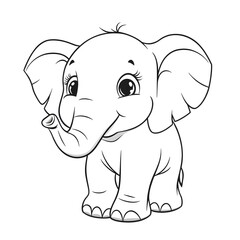 Naklejka premium Cute Cartoon Elephant with Blank Outline for Kids to Color