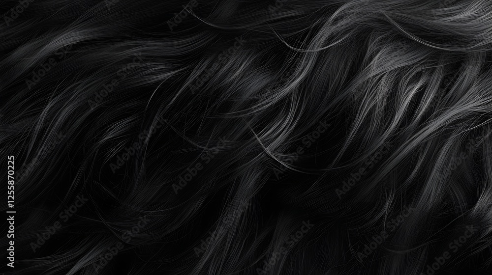 Leinwandbilder dramatic and alluring abstract background with flowing wavy ebony colored hair textures and patterns