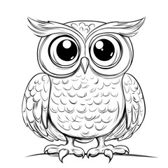 Fototapeta premium Adorable Cartoon Owl with Blank Outline for Coloring Book Activity