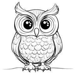 Fototapeta premium Cute Cartoon Owl with Blank Outline for Kids Coloring Fun