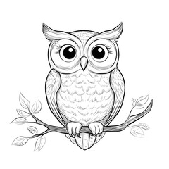 Fototapeta premium Cute Cartoon Owl with Blank Outline for Kids to Color and Draw