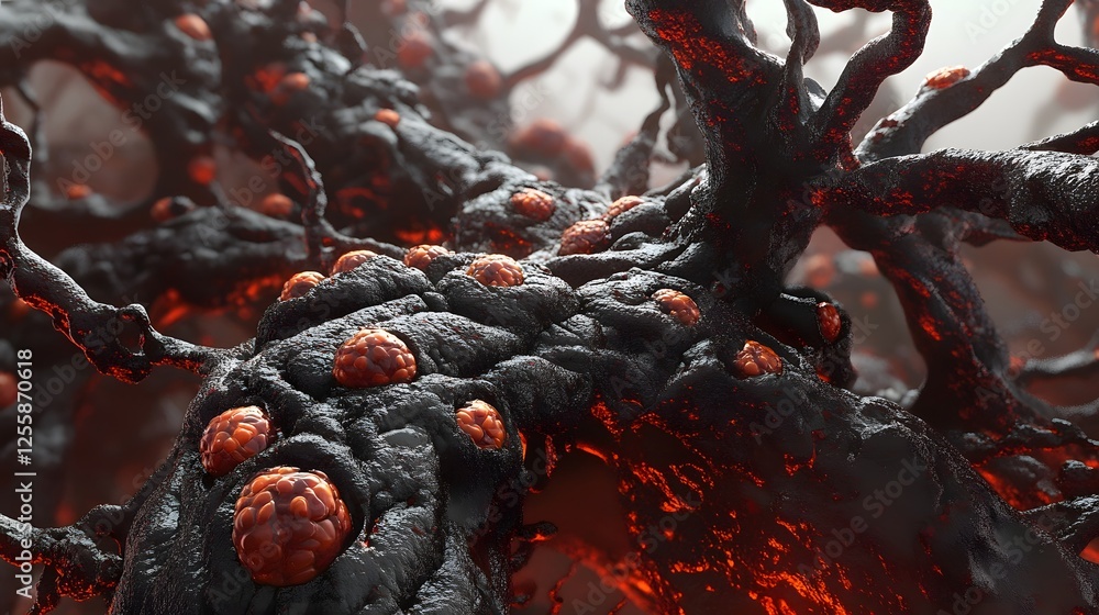 Aufkleber dramatic and intense volcanic eruption scene with powerful flowing rivers of molten lava billowing c
