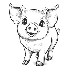 Cute Pig Cartoon with Blank Outline for Kids to Color