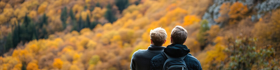 Two Men Observing Autumnal Foliage