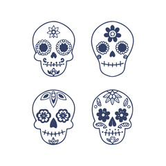 Cinco de Mayo Sugar Skull Silhouette Set Clipart Vector Illustration