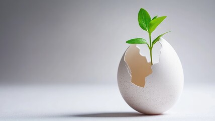 Seedling growing from broken egg, symbolizing new beginnings and growth