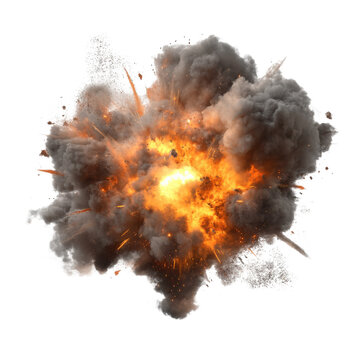 Smoke and flames generated by explosions, blank background