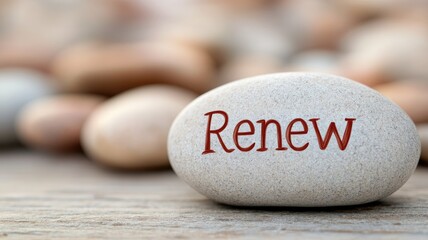 Stone with word "Renew" symbolizing rejuvenation and fresh starts