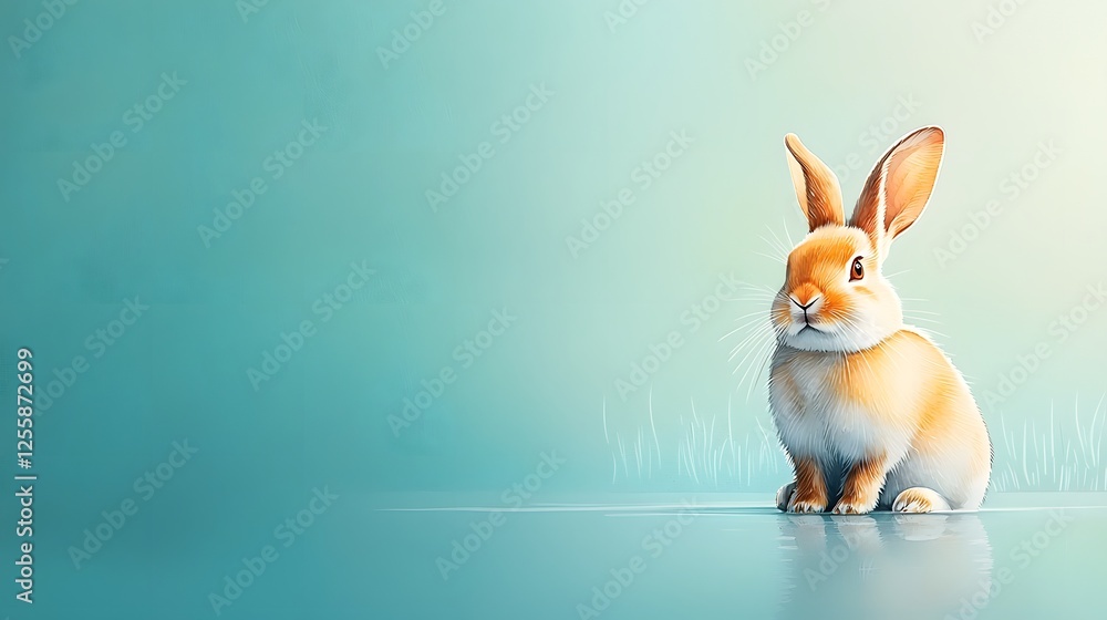 Poster a dreamlike watercolor depiction of a rabbit its form simplified yet captivating highlighted by soft