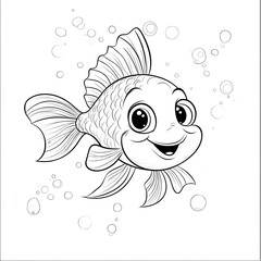 Obraz premium Cute Cartoon Fish With Blank Outline for Kids Coloring Activity