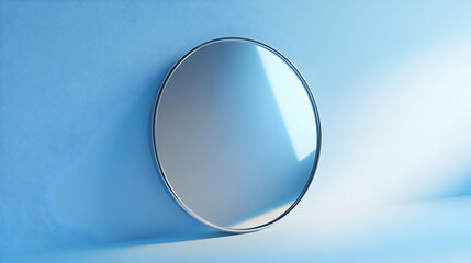 3D Illustration - Minimalist Blue Room Mirror, Reflection, Light, Shadow, Simple, Modern, Interior Design, Abstract, Background, Empty Space