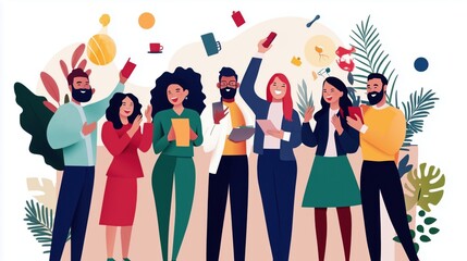 Community spirit a colorful office gathering celebrating team success illustration