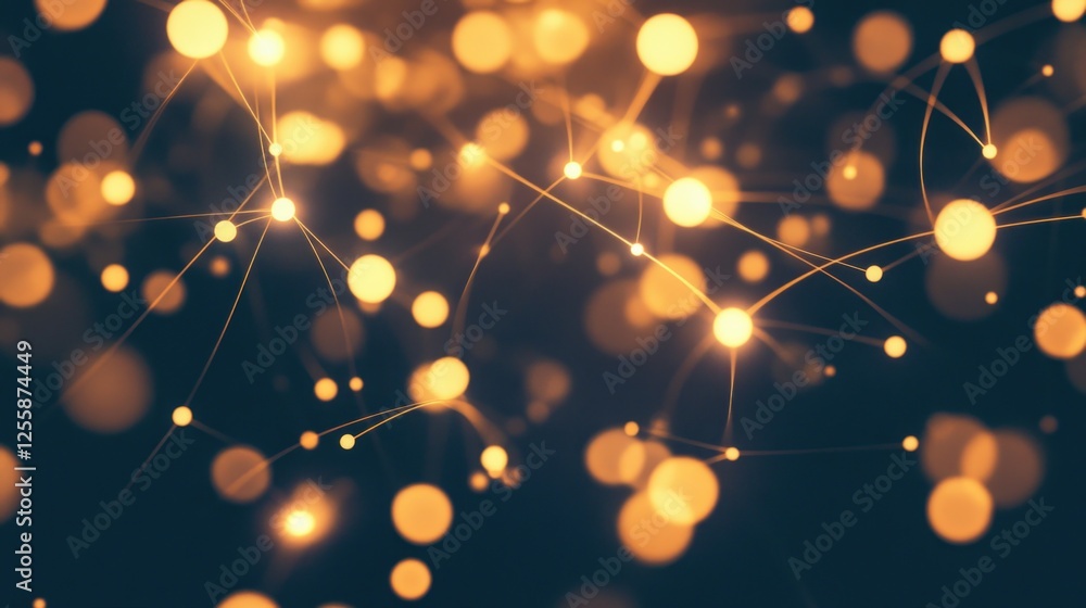 Poster abstract glowing connection network background with golden lights