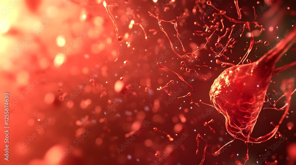 Aufkleber Dynamic and energetic splash of vibrant red liquid flowing with chaotic motion creating an abstract textured background with a sense of power intensity and visual impact